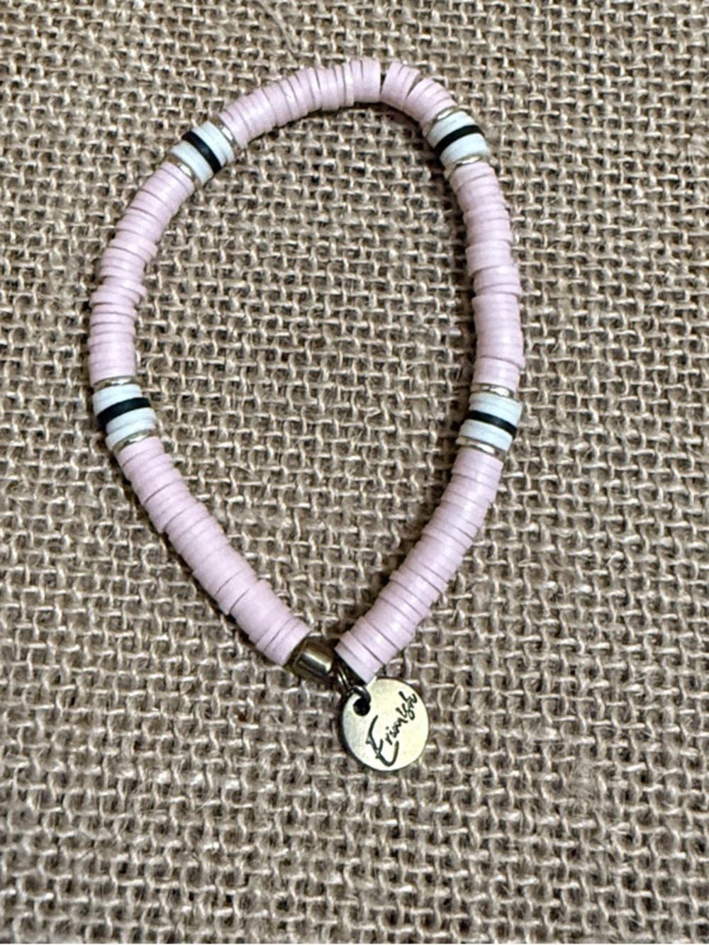 Erimish Light Pink Beaded Stretch Bracelet with White & Black Accents